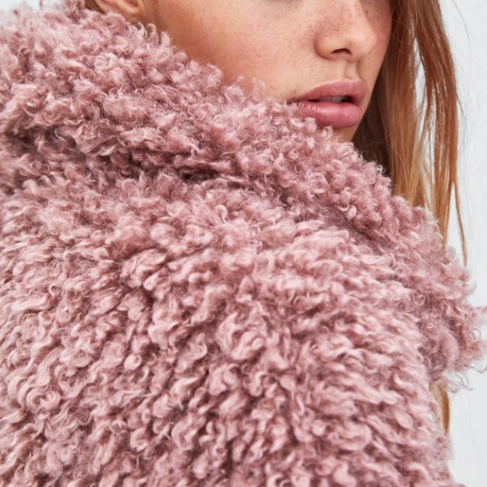Zara pink/ lilac faux shearling bomber NWT - Picture 5 of 6